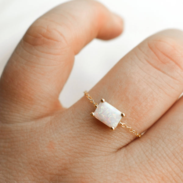 Adjustable Ring Opal Rectangle