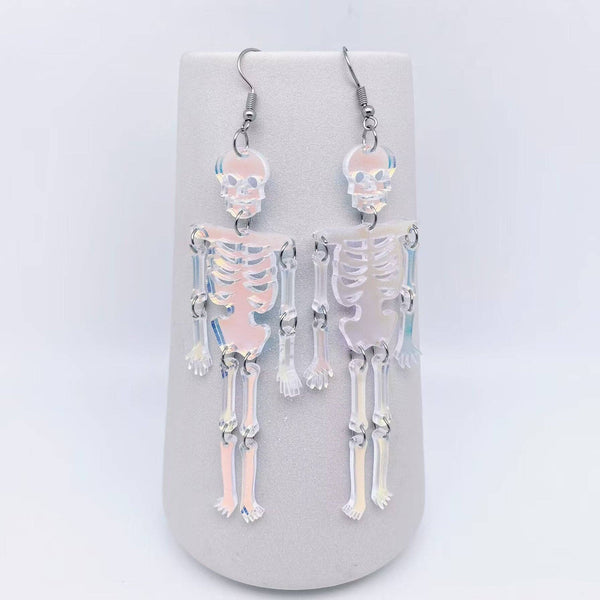 Halloween Acrylic Reflecting Light Skull Dangle Earrings