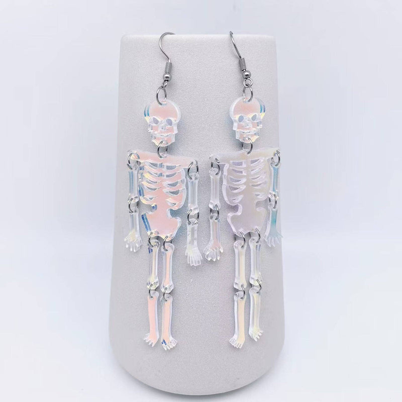 Halloween Acrylic Reflecting Light Skull Dangle Earrings - Final Sale