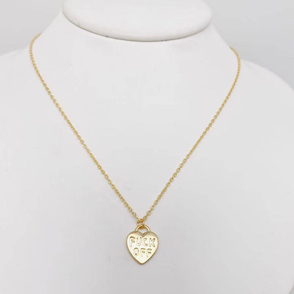 "FUCK OFF" 18K Gold Plated Heart Pendant Necklace: Golden