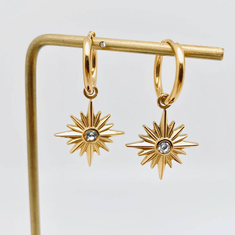 18K Gold Plated Stainless Steel Star Pendant Huggie Earrings