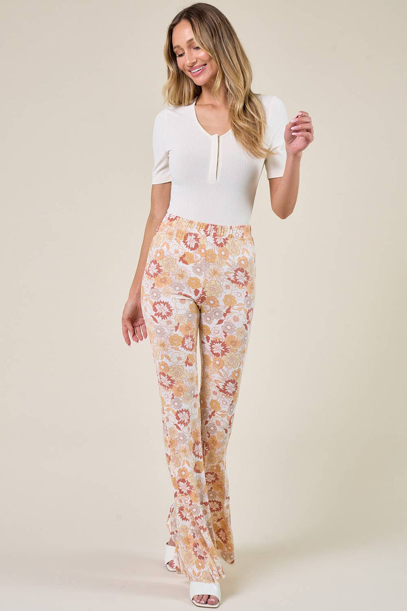 70's Floral Printed Bell Bottom with Pockets