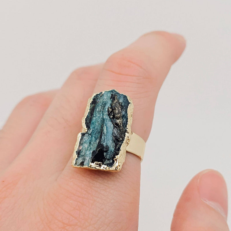 Natural Stone Electroplated Blue Crystal Ring