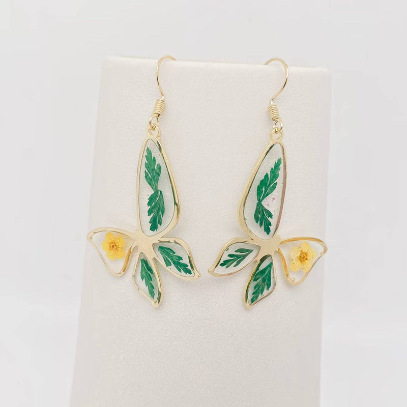 Narcissus and Leaves Butterfly Pressed Dried Flower Earrings
