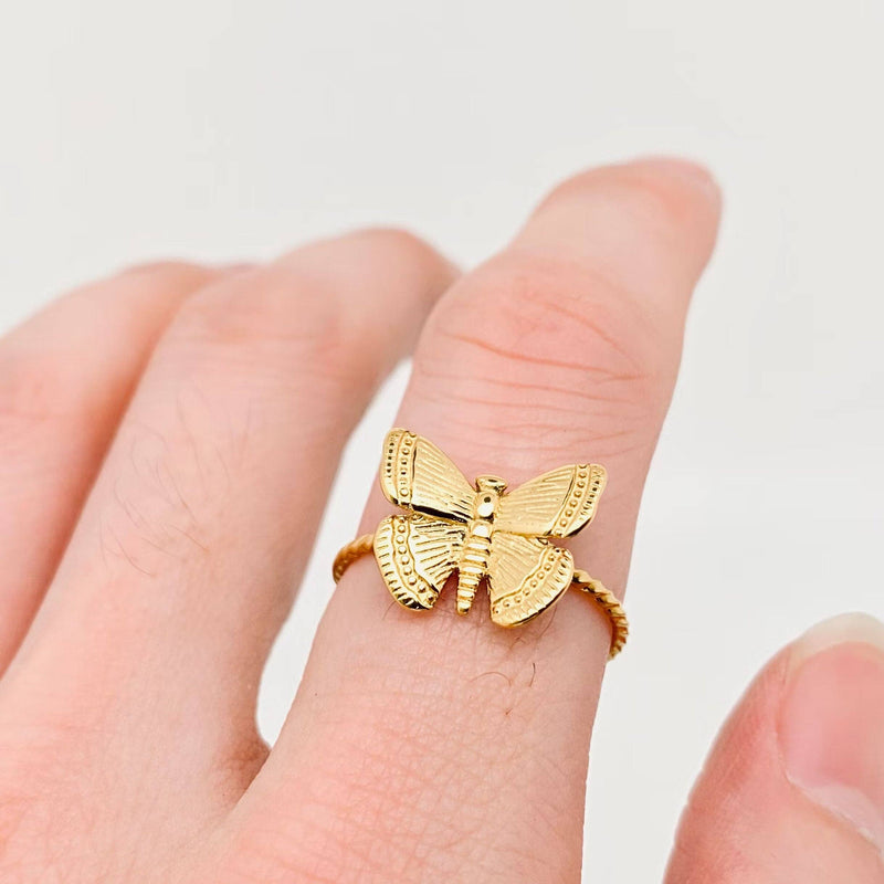 18K Gold Plated Stainless Steel Butterfly Adjustable Ring
