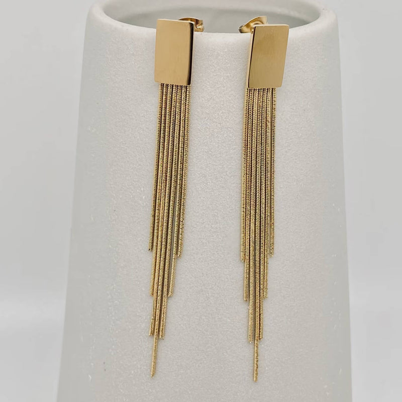 Chain Tassel Gold-plated Stainless Steel Post Earrings: Rectangle
