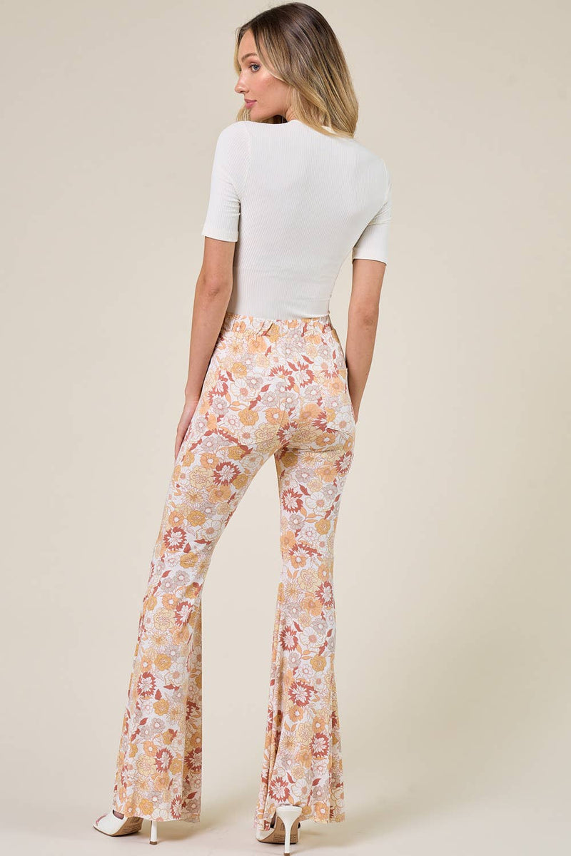 70's Floral Printed Bell Bottom with Pockets