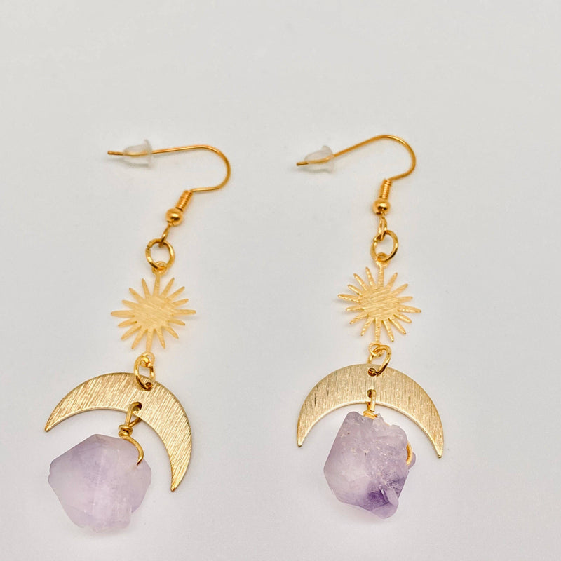 Purple Crystal Pendant Moon Earrings Bohemian Style