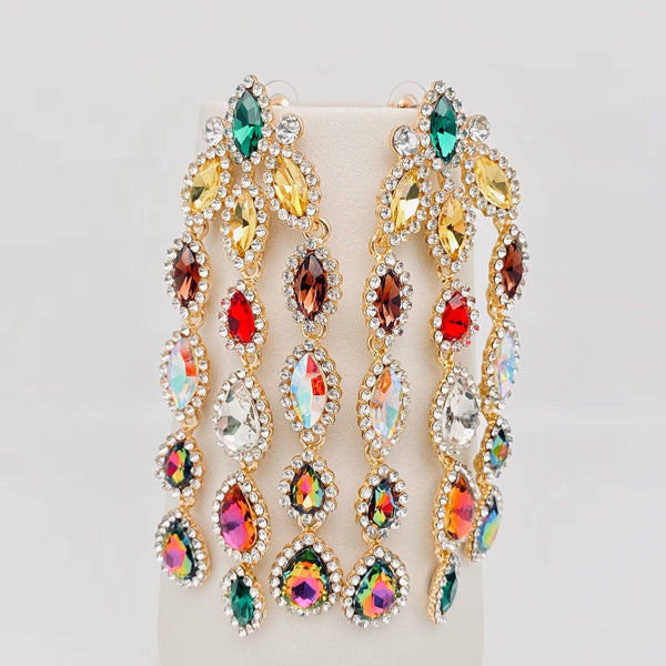 Super shining Colorful Glass Rhinestone Tassel Earrings