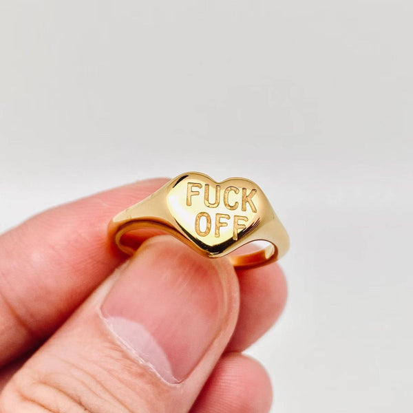 "Fuck Off" Heart-shaped 18K Gold Plated Stainless Steel Ring