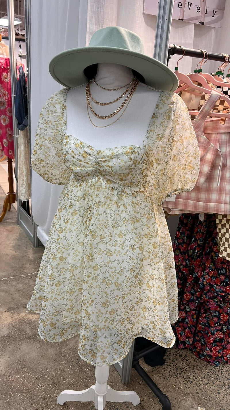 Floral Babydoll Mini Dress in Olive
