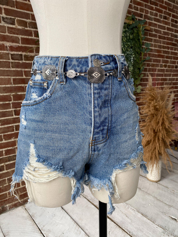 Final Sale - To The Moon High Waisted Denim Shorts (Light Wash)