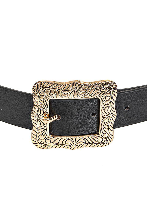 Western Ornate Buckle Belt in Silver/Black