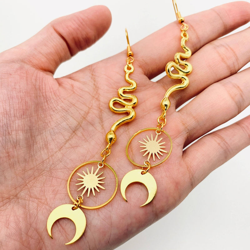 Gothic Snake Moon and Sun Witch Earrings
