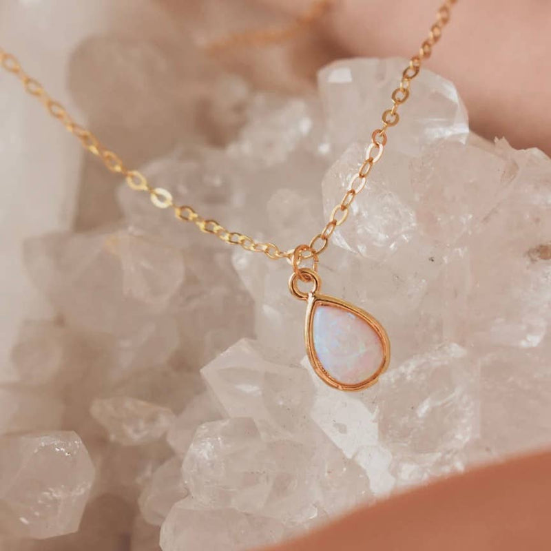 Sky Opal Drop Necklace - Gold Filled