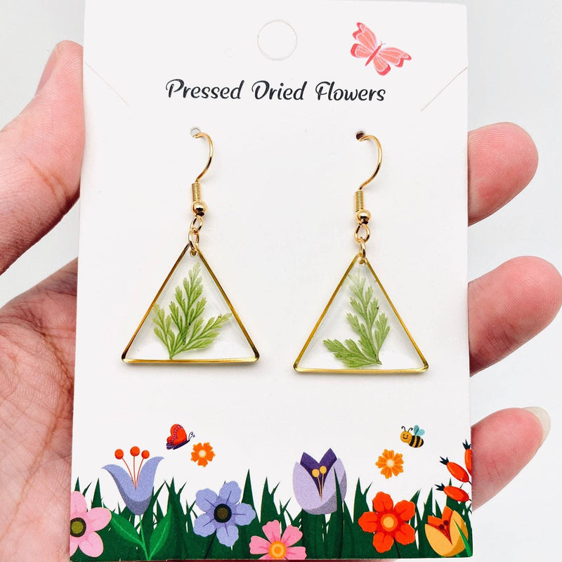 Pressed Plant Dangle Earrings with Genuine Dried Fern Leaves