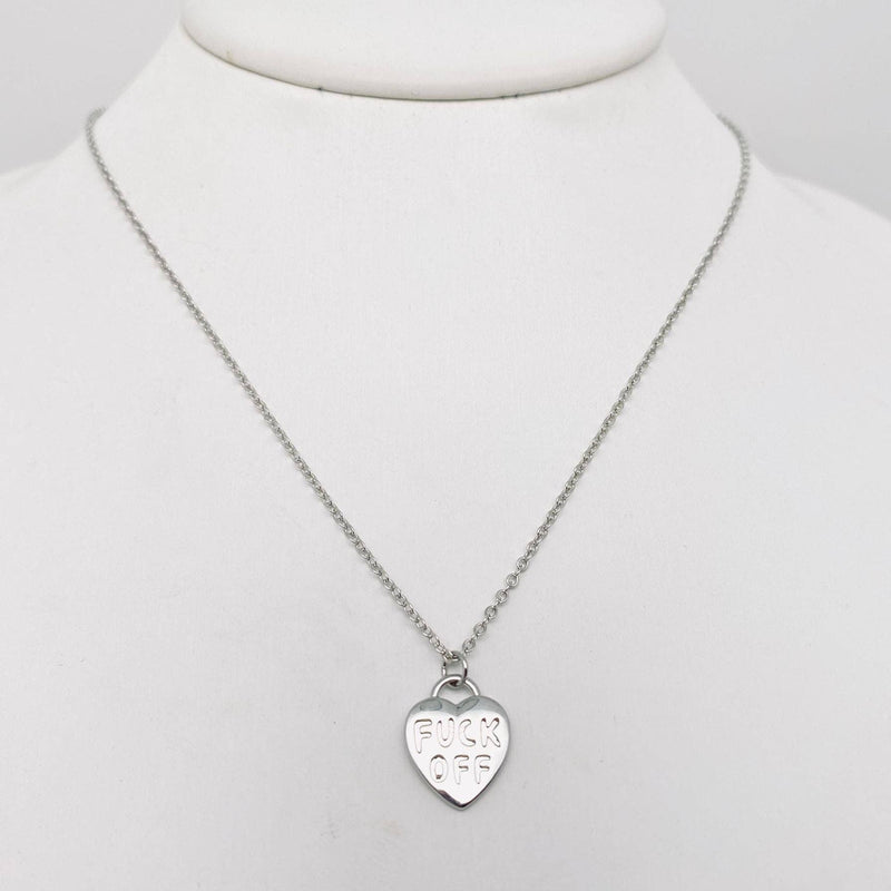 "FUCK OFF" 18K Gold Plated Heart Pendant Necklace: Silver