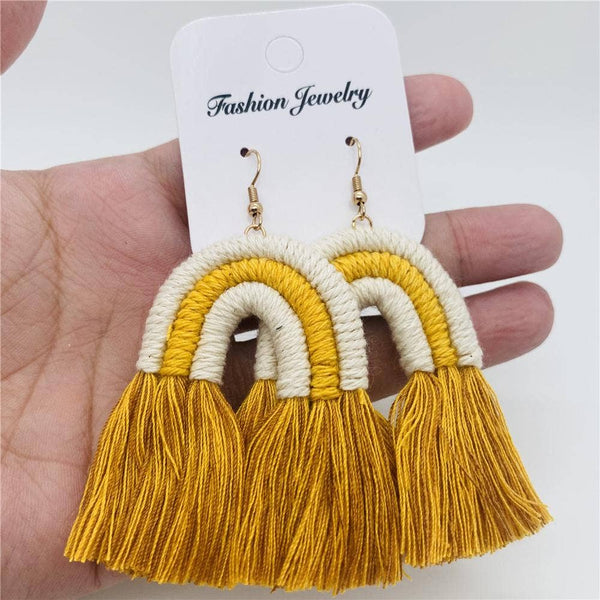 Rainbow Bohemian Fringed Earrings: Yellow