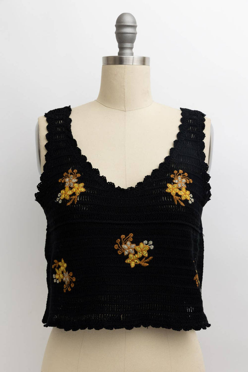 Serene Blooms Crochet Style Top in Black